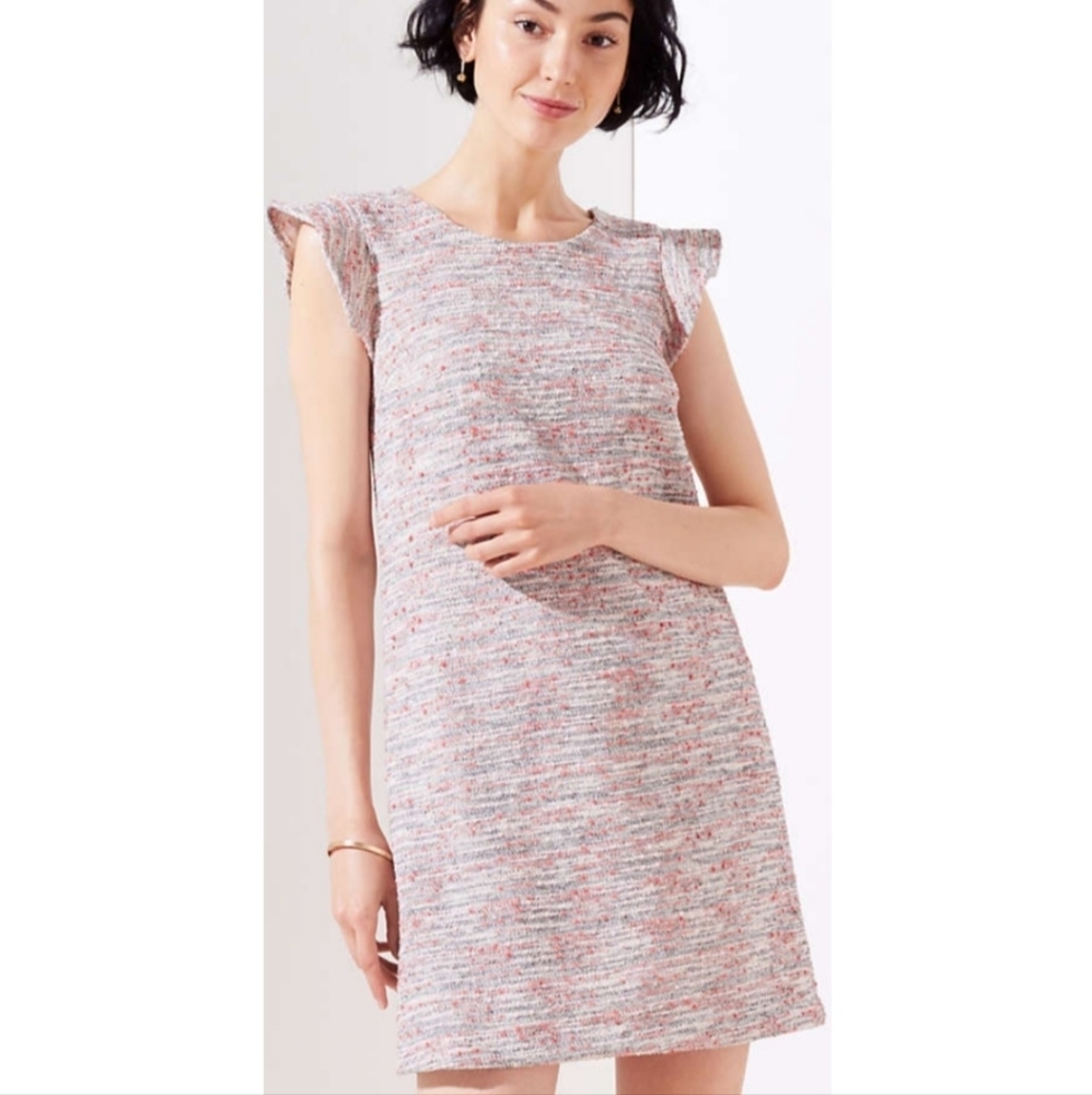 Loft | Tweed Boucle Flutter Sleeve Cotton Shift Dress
